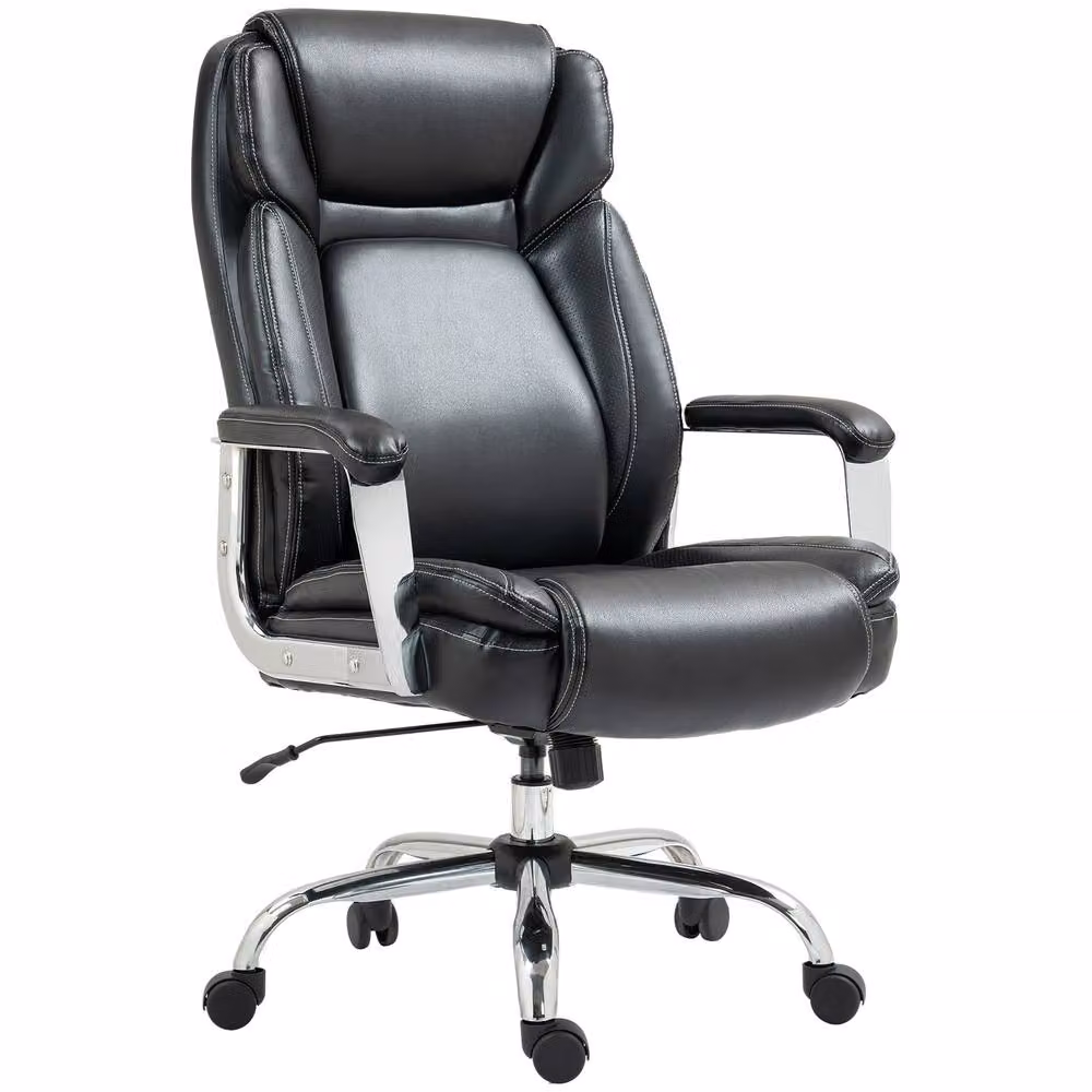 STILVORA Black Faux Leather Executive Office Chair with Headrest and Metal Base – 5