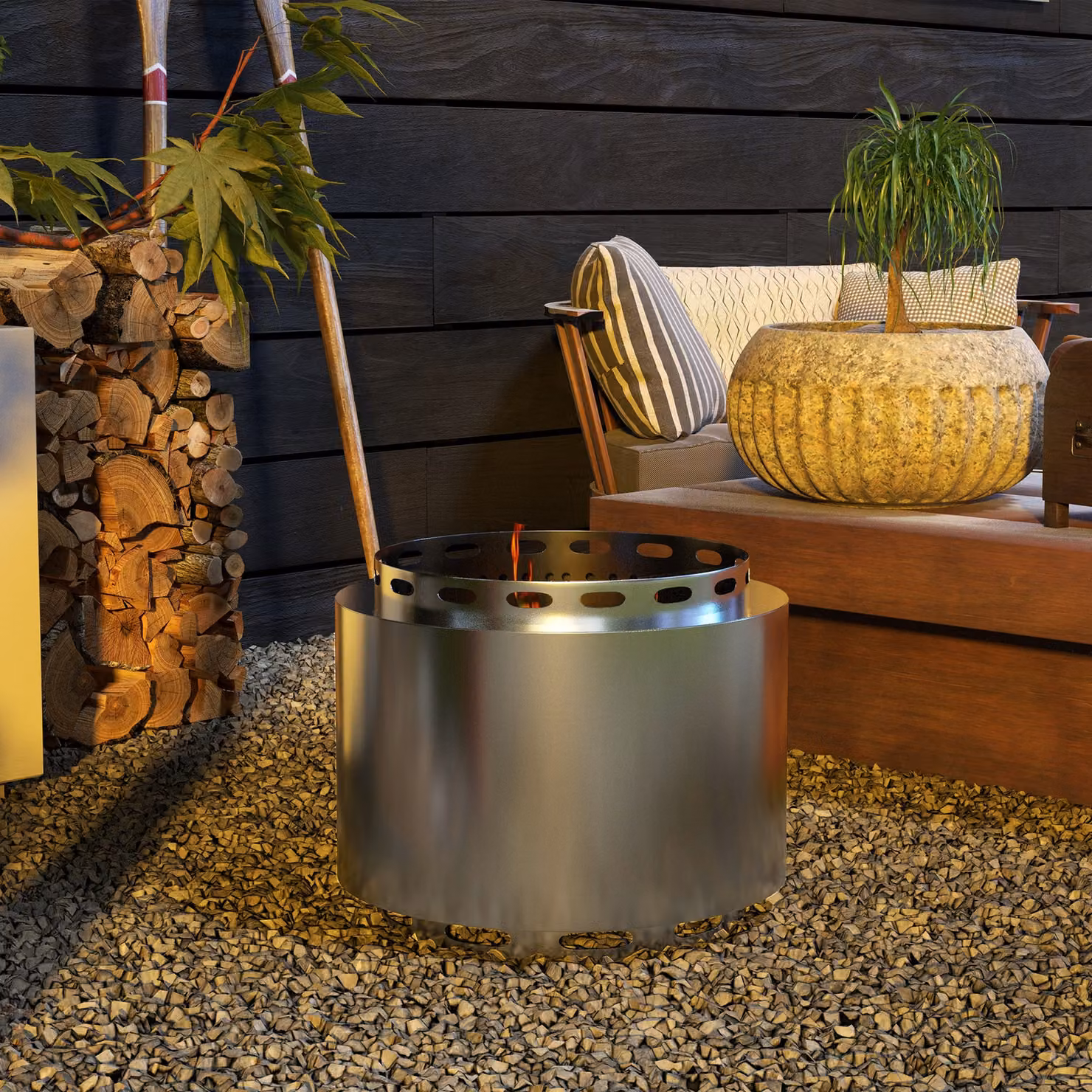 Outsunny Smokeless Wood Burning Fire Pit in Silver Stainless Steel, Diameter: 48.5 cm – 6