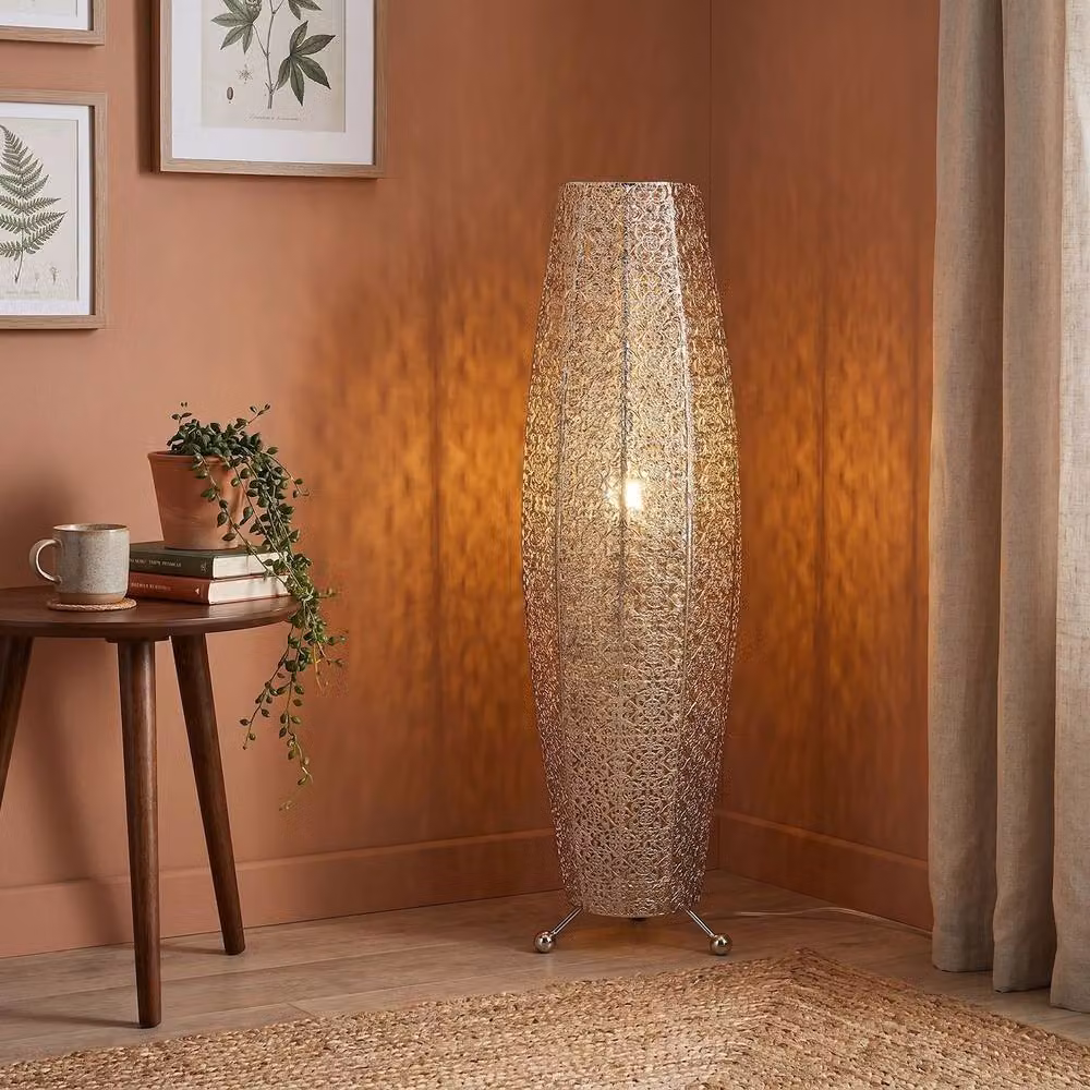 Happy Homewares Moroccan Metal Floor Lamp in Silver – 2