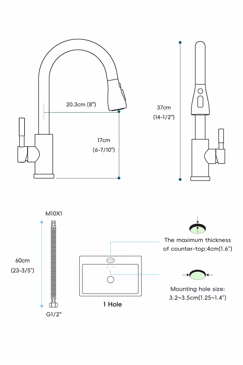 JANLEMNY Brushed Gold Kitchen Mixer Tap with Pull-Out Spray and Swivel Spout – 5