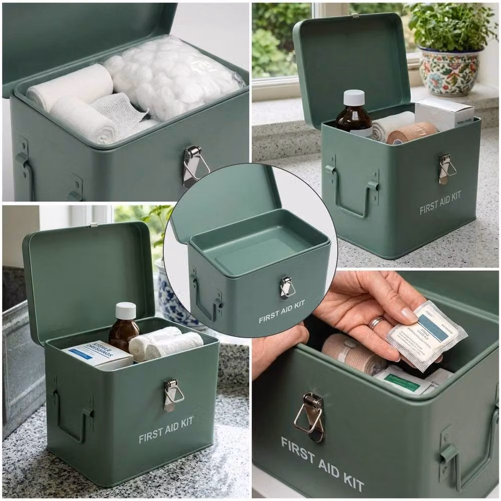 EONLION First Aid Storage Canister Square Metal Box with Lid, Green, W: 50.0 cm, D: 50.0 cm, H: 50.0 cm – 5
