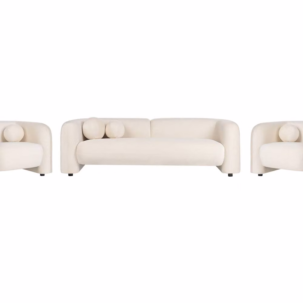 Wyld and Coco 5-Seater White Velvet Sofa Set with Scatter Cushions and Removable Covers – 2