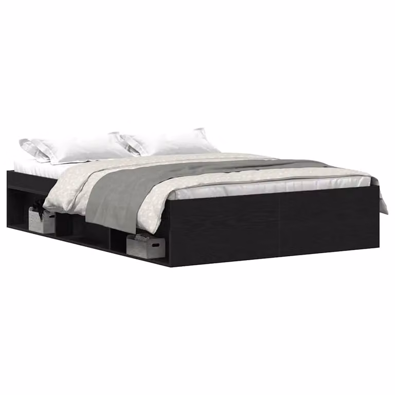 Berkfield Home Modern Bed Frame in Black Oak and Brown Engineered Wood, W/D/H: 140 x 190 x 35 cm