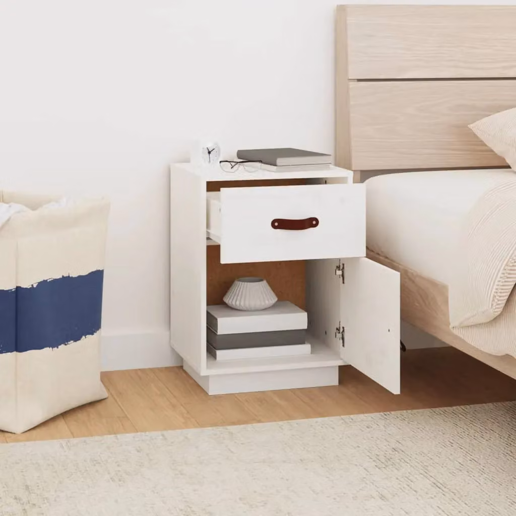 Berkfield Home Set of 2 White Solid Wood Pine Bedside Cabinets, W: 40 cm, D: 34 cm, H: 55 cm – 2