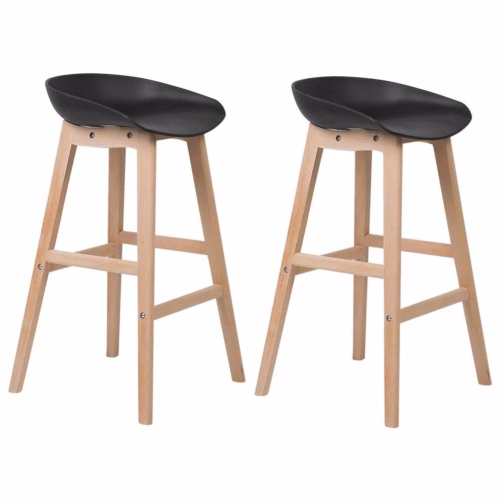Wyld and Coco Nordic Living Set of 2 Black Counter Height Bar Stools with Beech Wood Finish, Height: 85 cm – 2