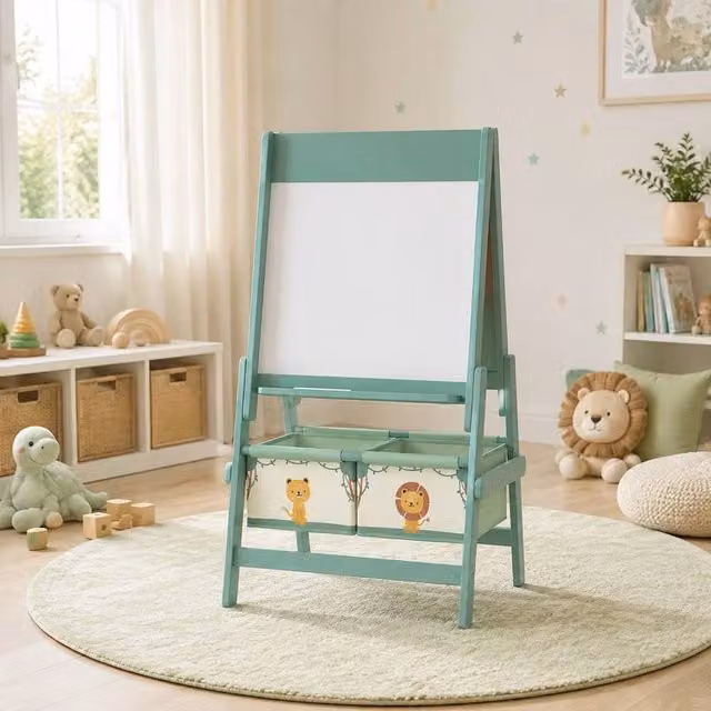 STILVORA Kids Easel with Storage Boxes and Paper Roll in Green – 1