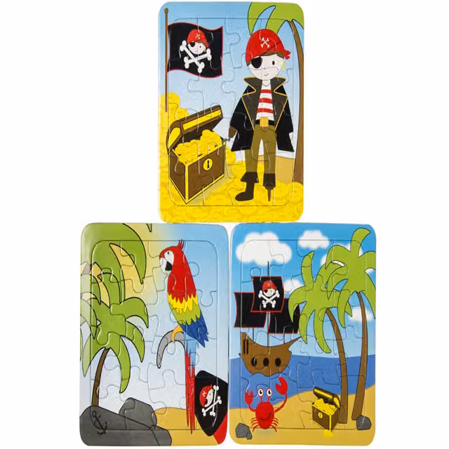 LG-Imports Pack of 12 Pirate Mini Fantasy Frame Puzzles in White and Multicolour
