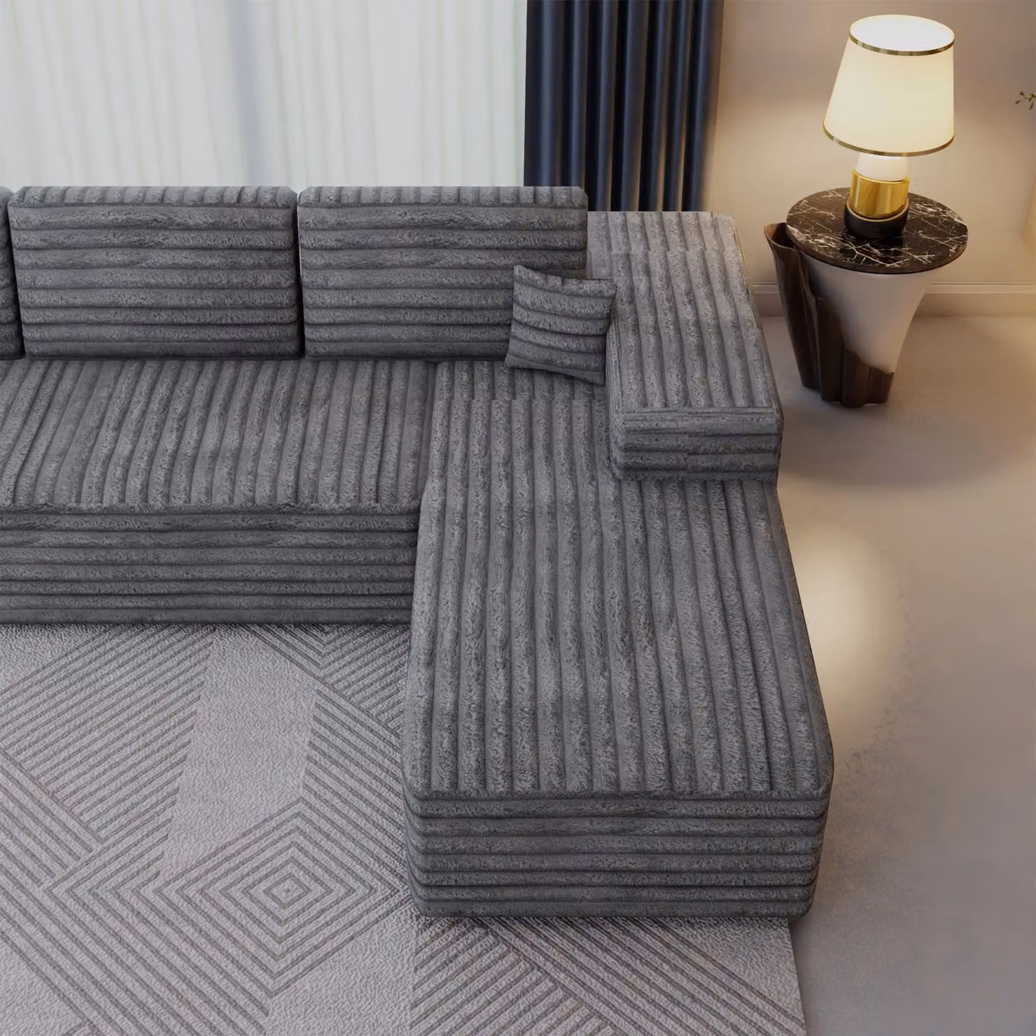 Sliding Wardrobes 4U Smart Right Corner Sofa in Grey with Fabric Upholstery and Scatter Cushions – 6