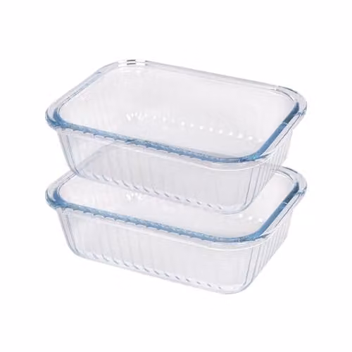Argon Tableware Optical Rectangular Glass Cake Dishes, Transparent, W: 17 cm, D: 12.5 cm, H: 5 cm, Pack of 2