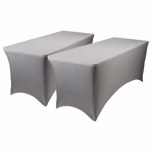 Harbour Housewares Pack of 2 Grey Rectangular Spandex Fitted Tablecloths, 180cm, Weatherproof and No-Iron Polyester Blend Covers for Outdoor Parties and Weddings – 1