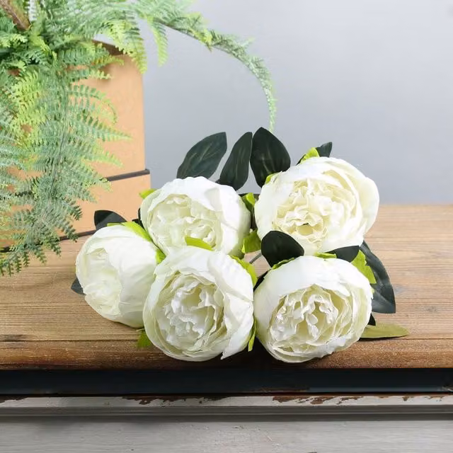 Kingsbury Gifts Artificial Arundel Peony Bunch, White, Height: 38 cm