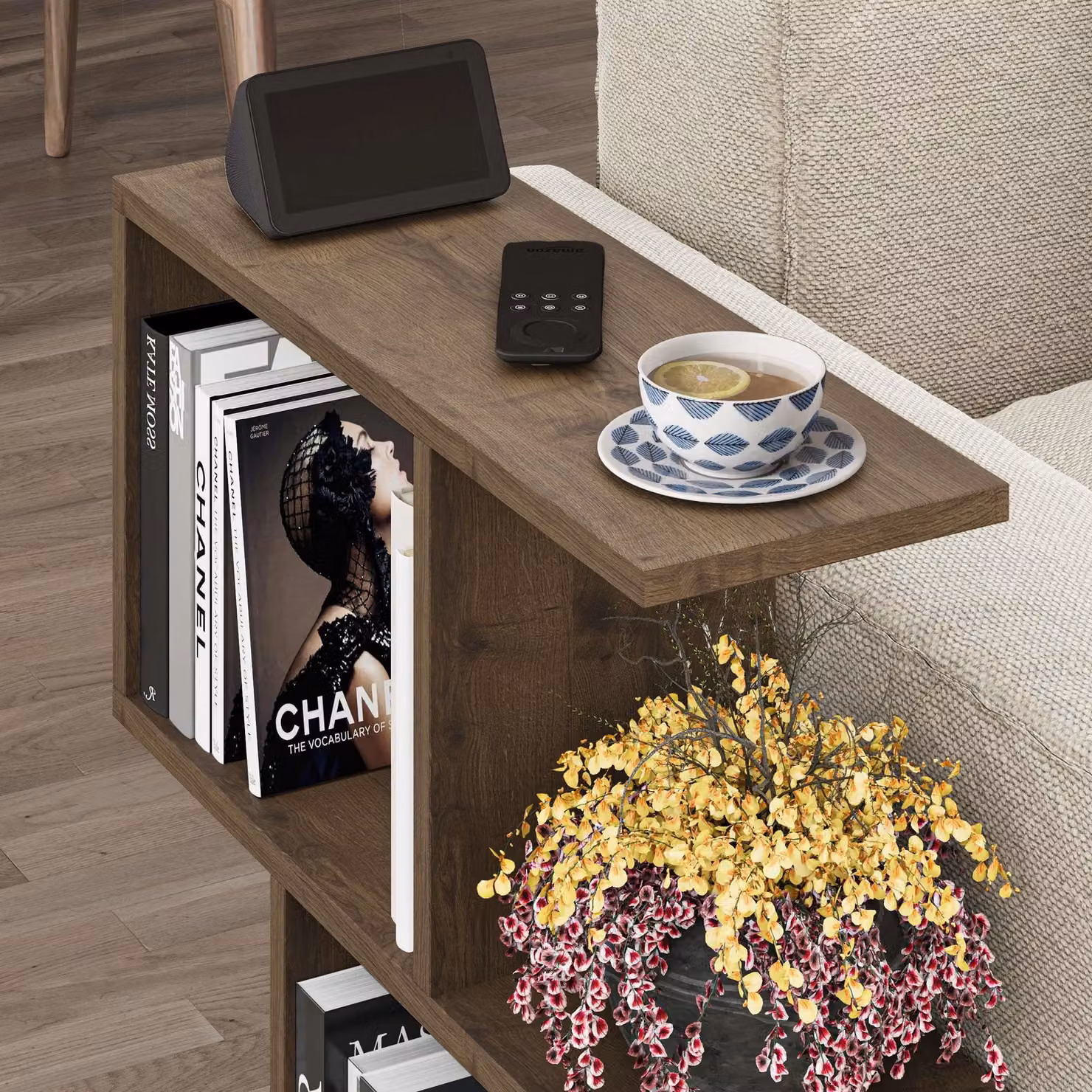 Decortie Modern 4-Compartment Side Table in Brown, W/D/H: 60 x 60 x 19.5 cm – 3