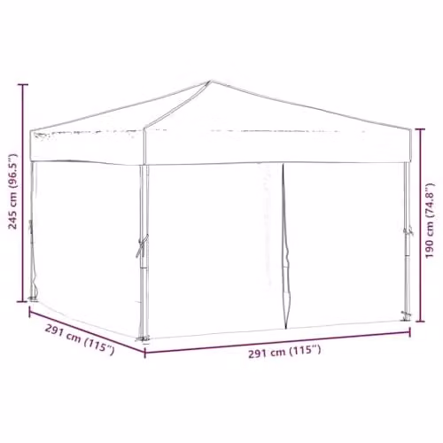 vidaXL Folding Party Tent with Sidewalls and Windows, Black and Silver, W: 300 cm, D: 300 cm, H: 245 cm – 2