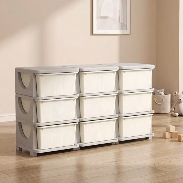 STILVORA Kids Storage Unit with Nine Drawers, Cream/Beige/White