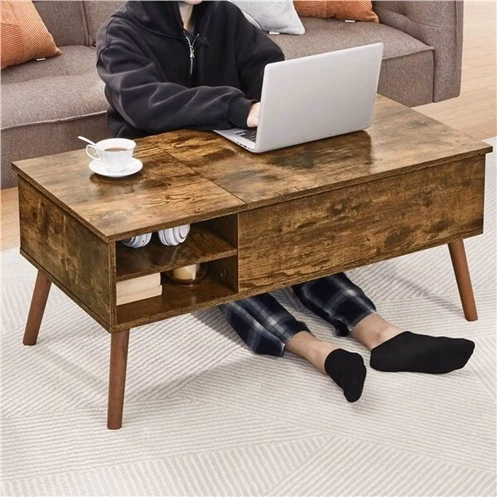 KORVIXA Brown Rustic Lift-Top Coffee Table with Storage Space and Adjustable Shelf, W/D/H: 120 x 60 x 45 cm – 3