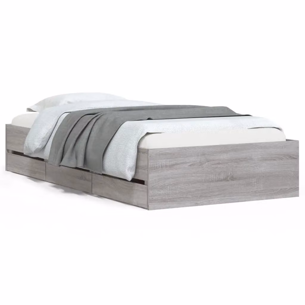 Berkfield Home Small Single Bed Frame with Drawers, Grey Sonoma, W: 75 cm, L: 190 cm – 2