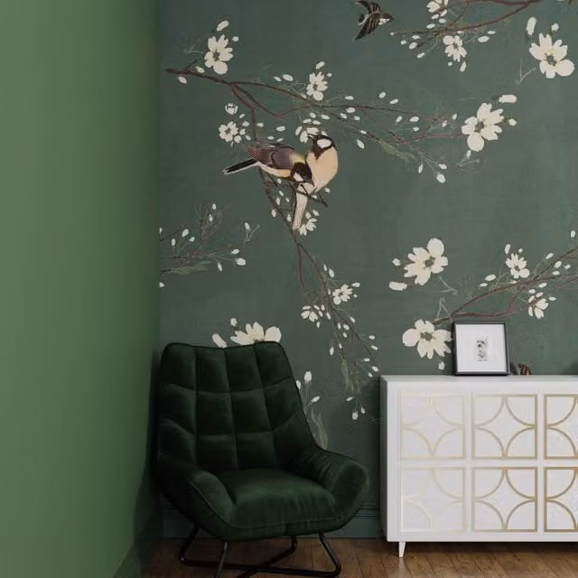 Superfresco Easy Birds & Blossom Floral Wall Mural in Dark Green, W: 300 cm, H: 280 cm – 1