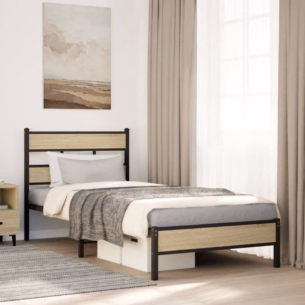 Berkfield Home Elegant Bed Frame in Sonoma Oak and Brown, W/D/H: 90 x 200 x 91.5 cm – 2