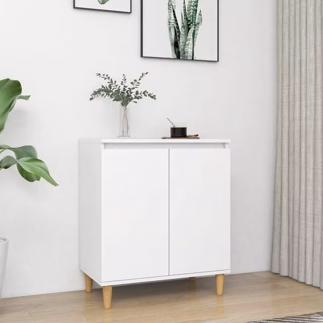 Berkfield Home Scandinavian Sideboard in White with Solid Wood Legs, W/D/H: 60 x 35 x 70 cm