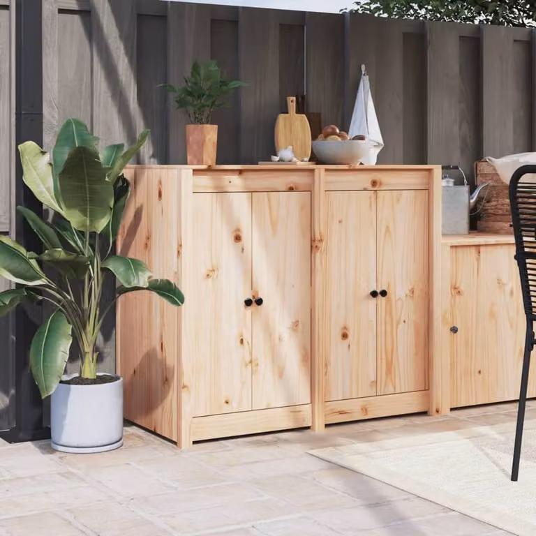 Berkfield Home Rustic Solid Wood Pine Outdoor Kitchen Cabinet in Beige