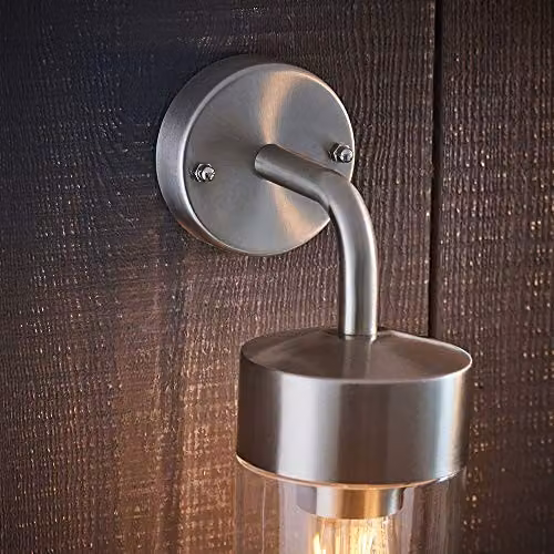 Loops IP44 Outdoor Nautical Wall Lantern in Silver Stainless Steel and Transparent Glass, Dimmable E27 LED Compatible – 2