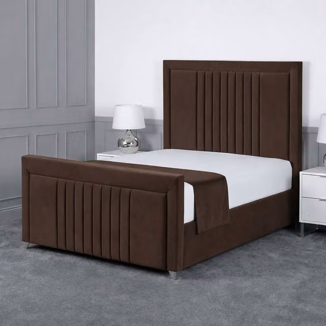 Living Comfort Bedz Celeste Plush Velvet Upholstered King Size Bed with Slatted Base in Brown, W/D/H: 180 x 200 cm