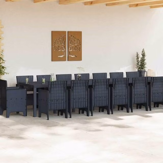 Berkfield Home Traditional 17 Piece Extendable Garden Dining Set with Cushions in Anthracite and Multicolour