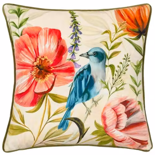 Wylder Nectar Garden Bluebird Velvet Cushion, Blue and Multicolour, W/D/H: 43 x 43 x 43 cm – 2
