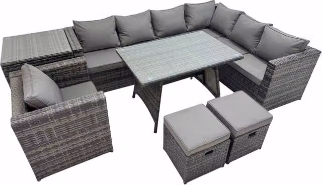 Fimous Patio Furniture Set with Dining Table, Side Table and 2 Small Stools in Dark Grey
