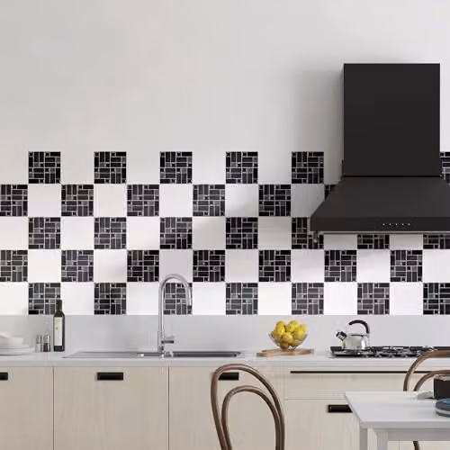 WALPLUS Black Glossy Self Adhesive Mosaic Tile Transfers for Kitchen and Bathroom, W/D/H: 15 x 15 x 0.1 cm – 3