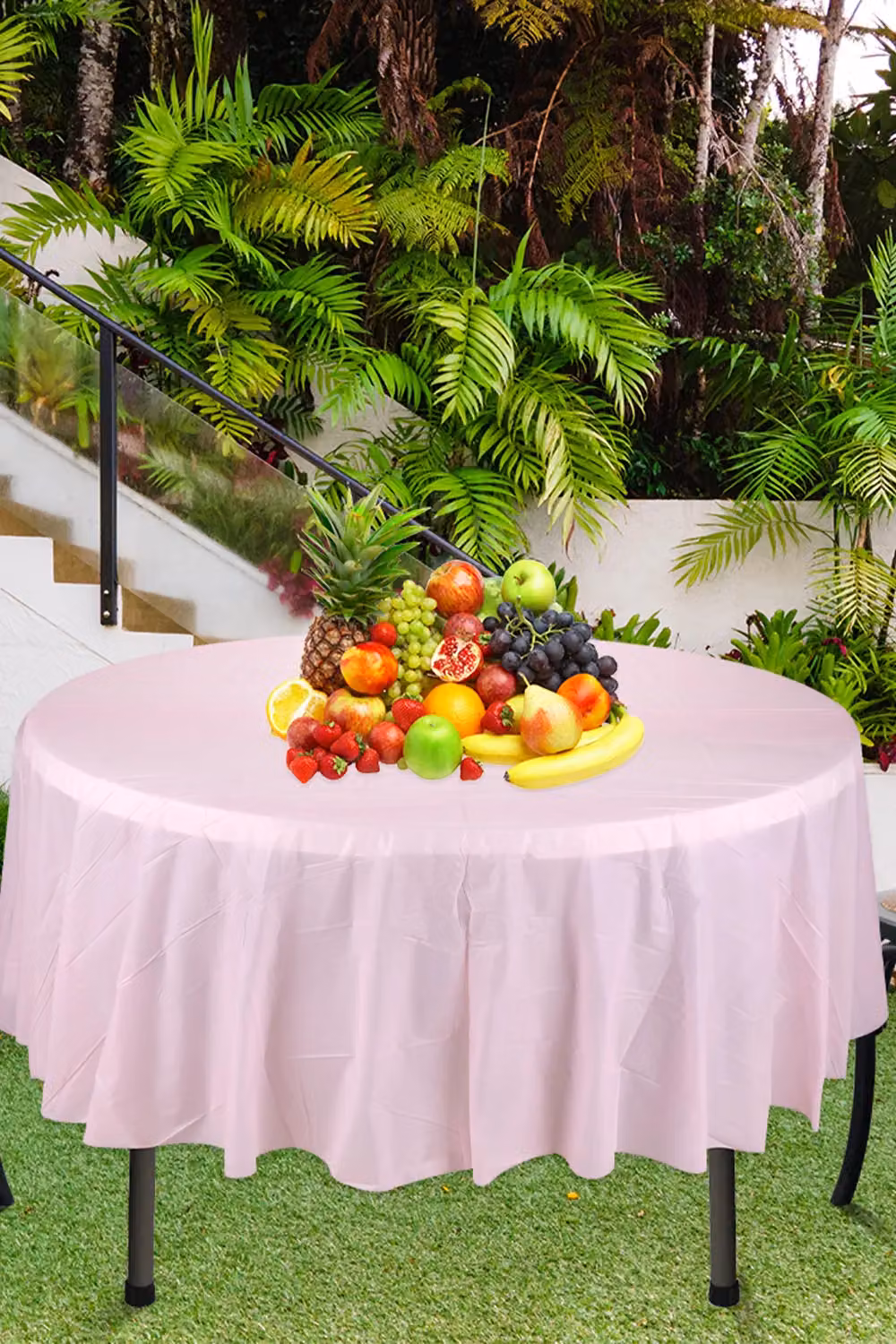 Neel Blue Round PVC Tablecloth in Light Pink, Diameter: 213 cm – 2