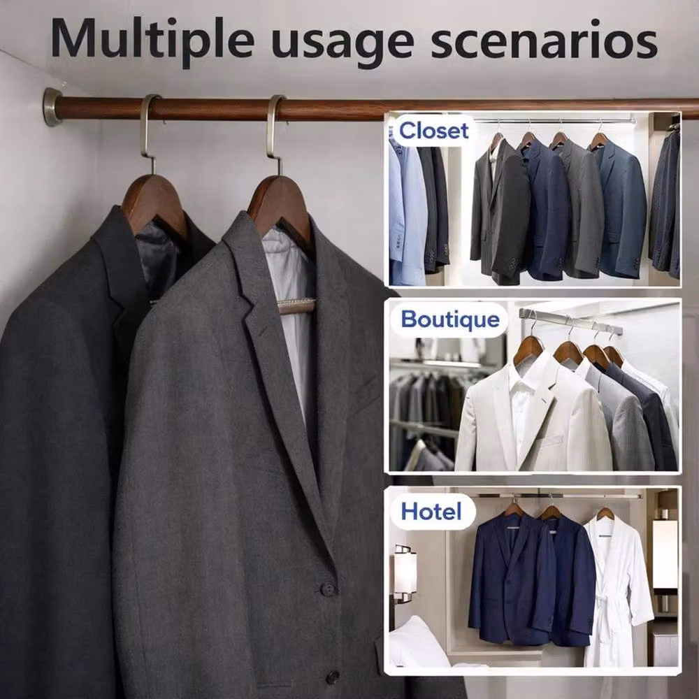 NESTLUNE Set of 5 Wooden Coat Hangers with Non-Slip Trouser Bar in Brown, W: 100 cm, D: 15 cm – 5