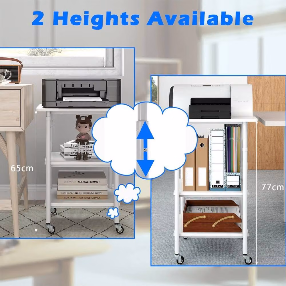 FORGEVIO Height Adjustable 3-Tier Printer Stand and Cart in White – 3