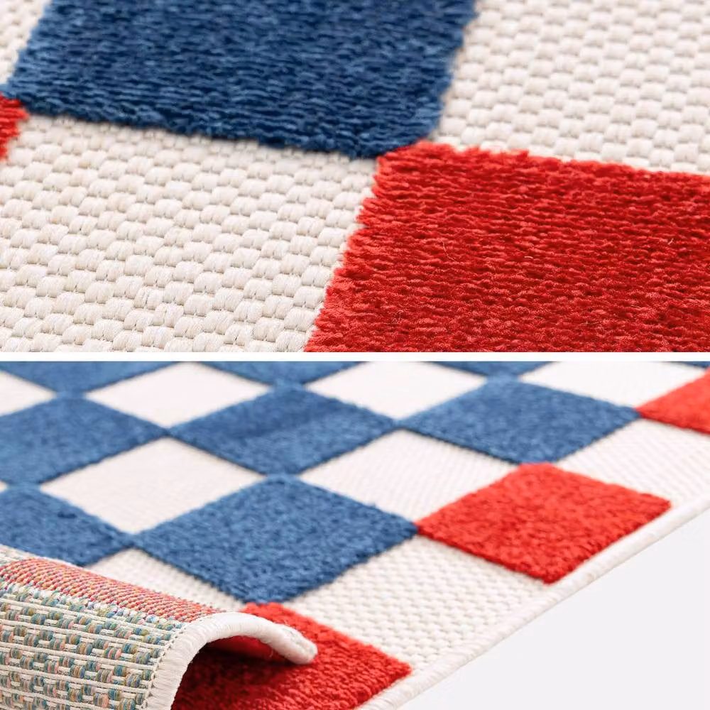 sweeek Checkerboard Indoor and Outdoor Rug in Blue and Red, W/D: 200 x 290 cm – 3