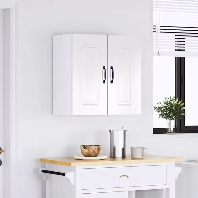 Berkfield Home Kalmar High Gloss White Kitchen Wall Cabinet with Hinged Doors and Internal Shelves, W/D/H: 60 x 31 x 60 cm