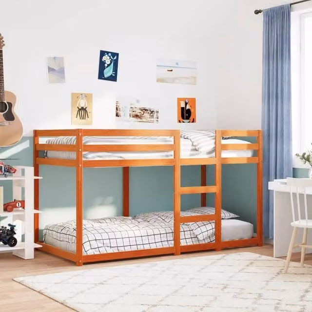 Berkfield Home Single Solid Wood Pine Bunk Bed in Wax Brown, W/D/H: 90 x 190 cm – 1