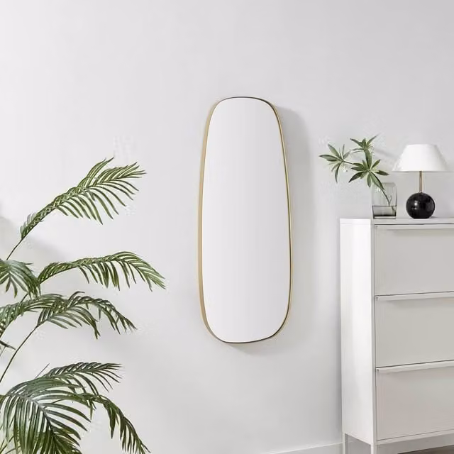 FurnitureboxUK Elodie Gold Metal Pebble Shape Wall Mirror W: 120 cm, D: 50 cm – 1