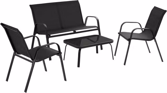 tectake Nora Garden Furniture Set in Matt Black for 4 People