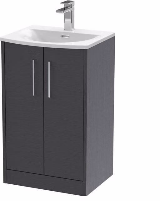 Balterley Winshill 2 Door Freestanding Bathroom Vanity Unit in Matt Grey Woodgrain, W: 50 cm, H: 80.3 cm – 1