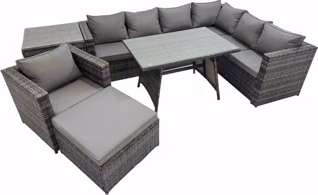 Fimous 8-Seater Rattan Garden Furniture Set in Dark Grey Mixed PE Rattan
