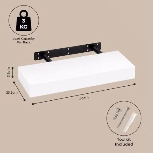 iTrend High Gloss White Floating Wall Shelves, Pack of 2, Width: 40 cm – 3