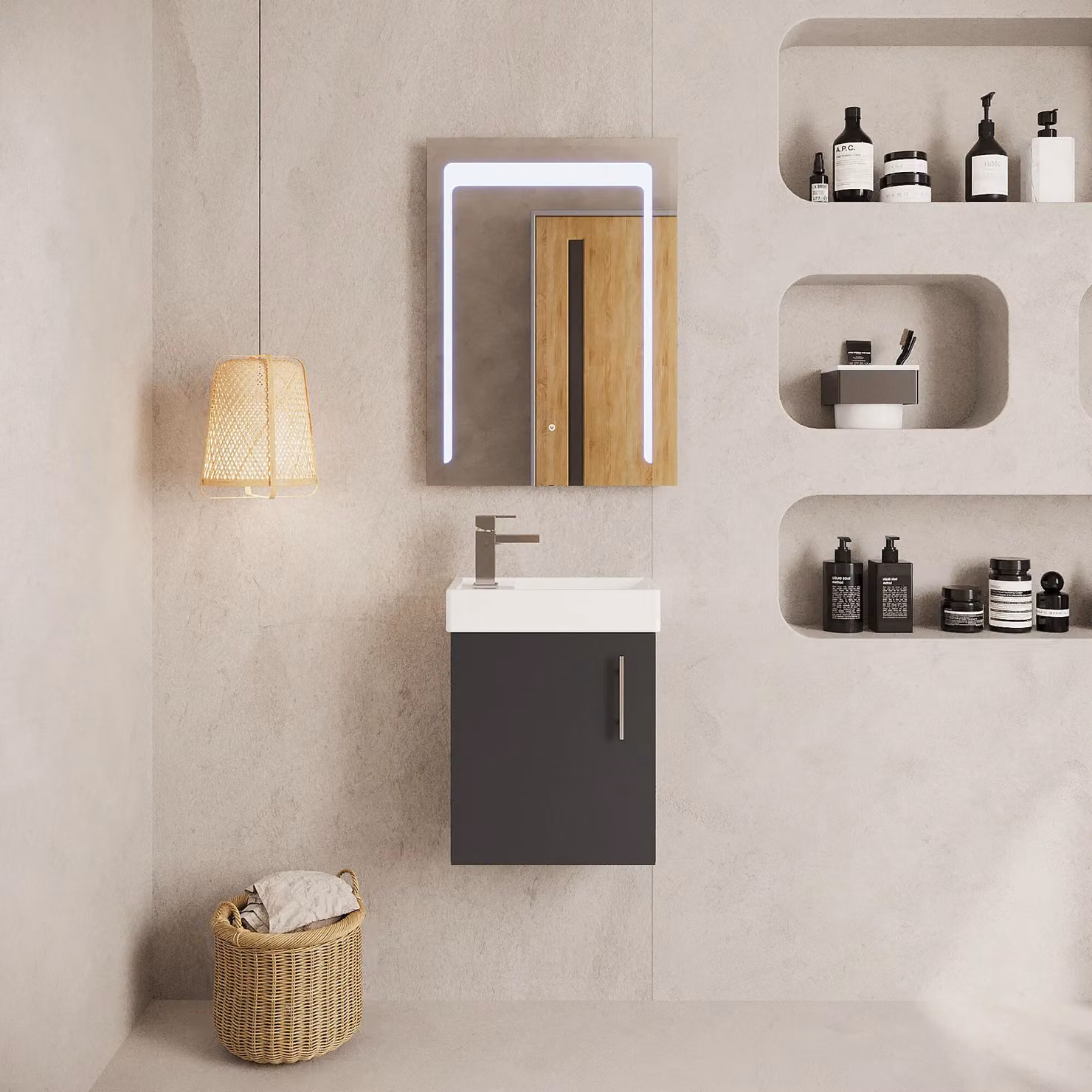 Balterley Saint Contemporary Wall Hung Bathroom Vanity Unit with Rectangular Basin and Soft-Close Door, Gloss Grey, W: 40.5 cm, D: 52 cm, H: 22.2 cm – 2