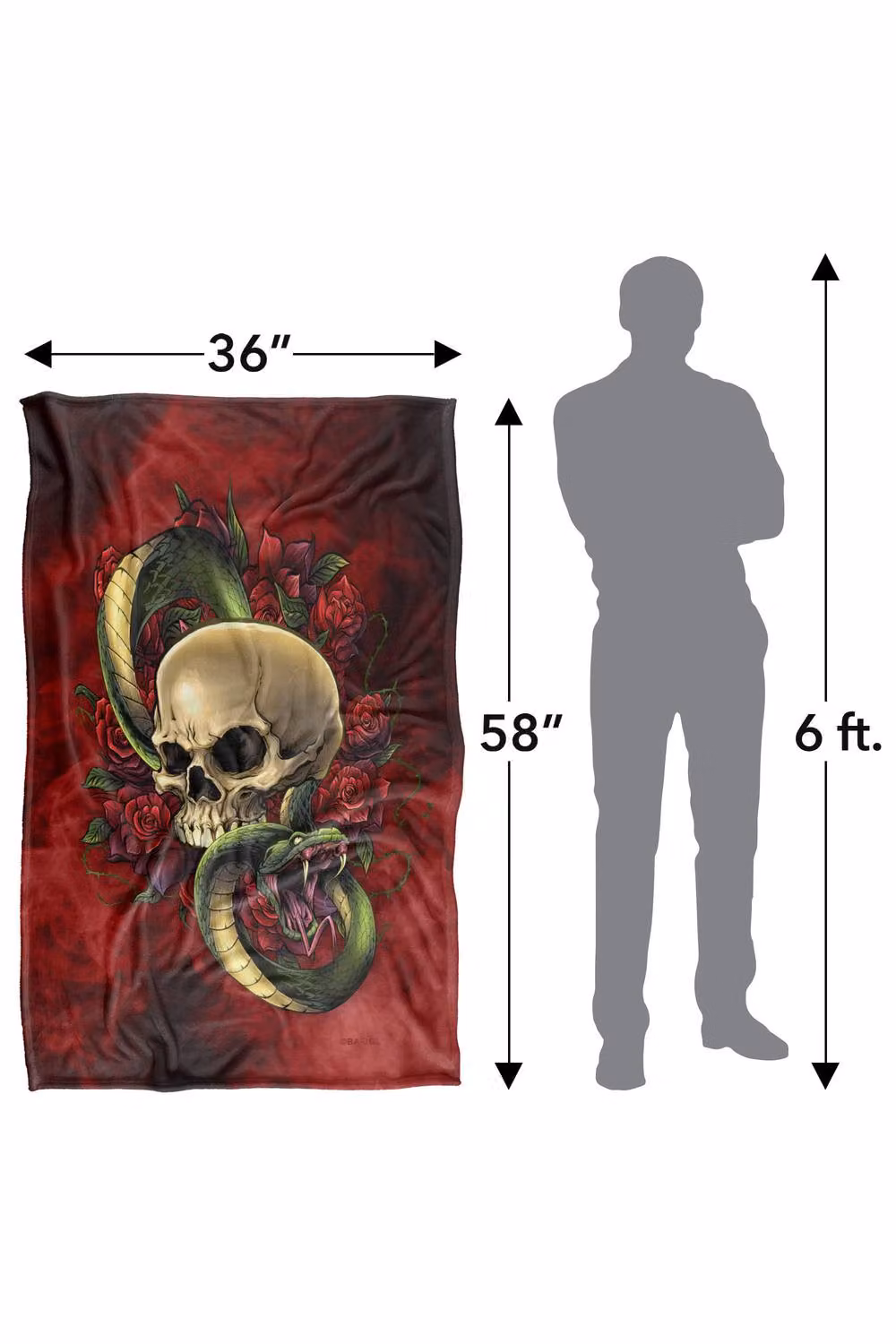 JQ Licensing Brian Allen Skull Snake and Roses Super Soft Silky Touch Fleece Throw Blanket, Multicolour, W/D/H: 91 x 147 cm – 7
