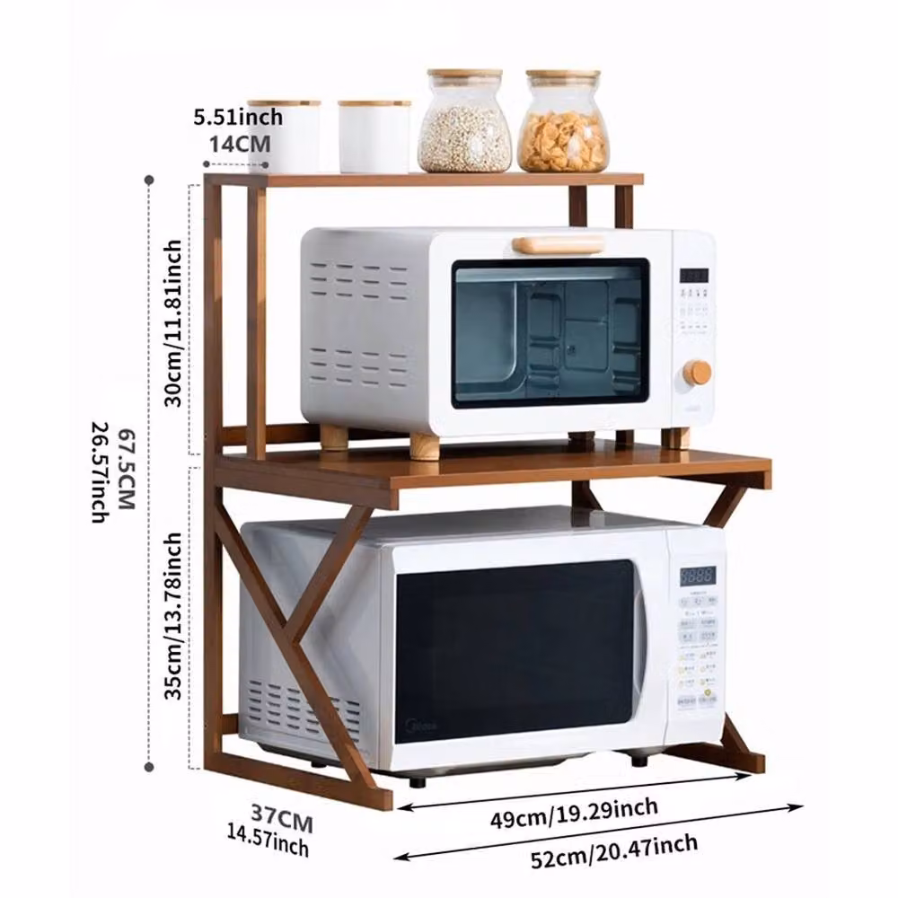 Nordara 2-Tier Bamboo Microwave Stand and Kitchen Counter Rack Organizer in Brown, W: 100 cm, D: 15 cm, H: 67.5 cm – 2