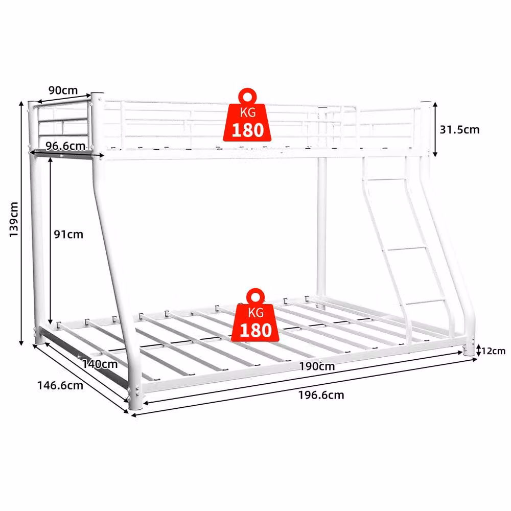 Direct Wicker Single Metal Bunk Bed with Ladder and Guardrails in White – 2