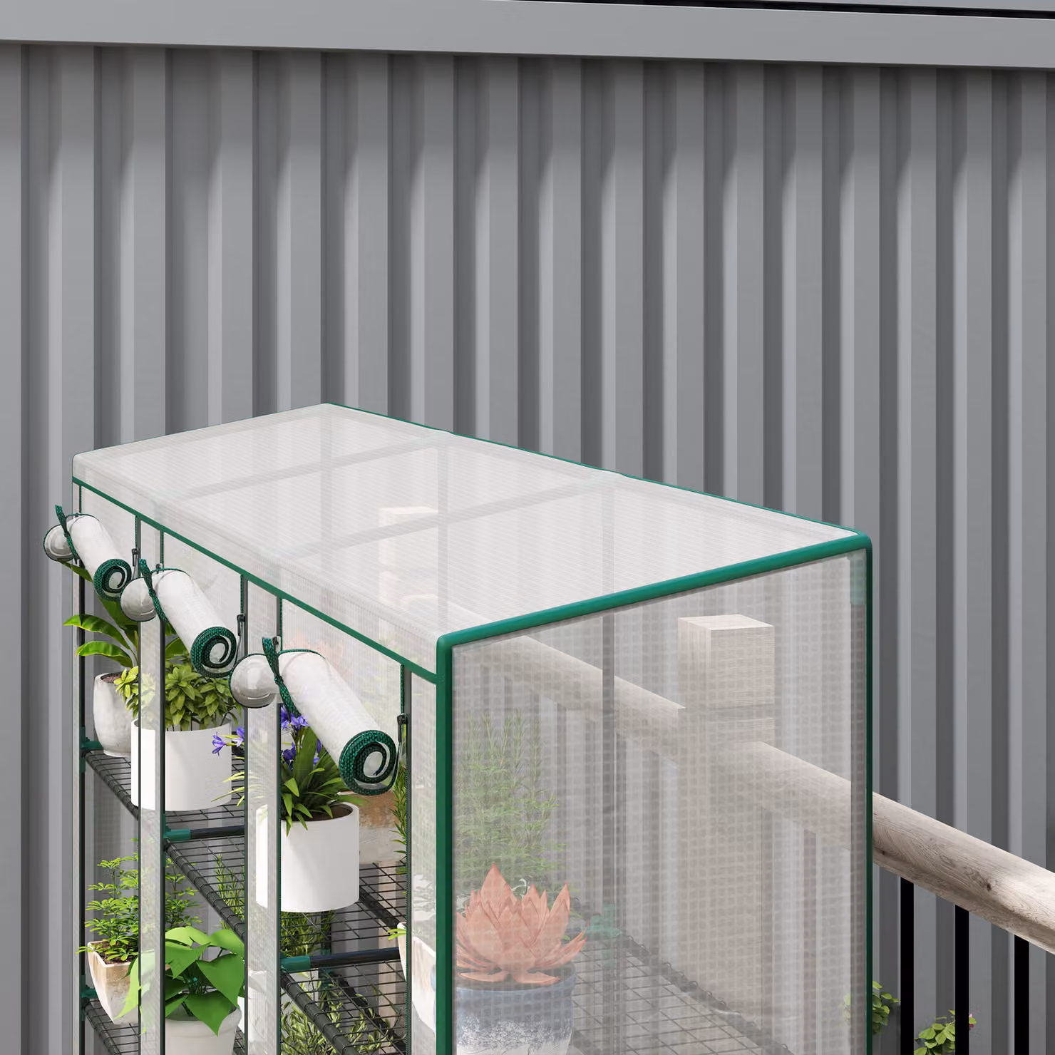 Outsunny White Nine-Shelf Lean-to Wall-Mounted Greenhouse W/D/H: 46 x 46 x 215 cm – 5