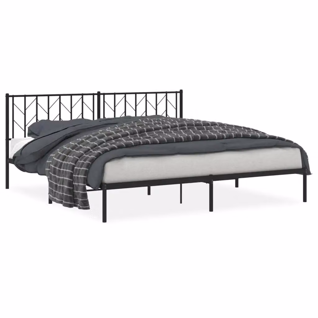 Berkfield Home Metal Bed Frame with Headboard in Black W/D/H: 193 x 203 cm – 2