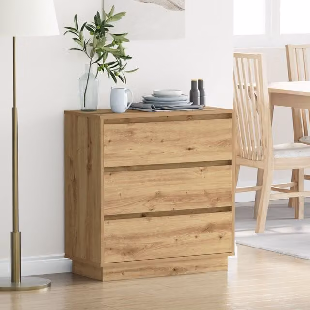 Berkfield Home Bedside Cabinet with Integrated LED in Artisan Oak Brown, W: 71 cm, D: 34.5 cm, H: 75 cm