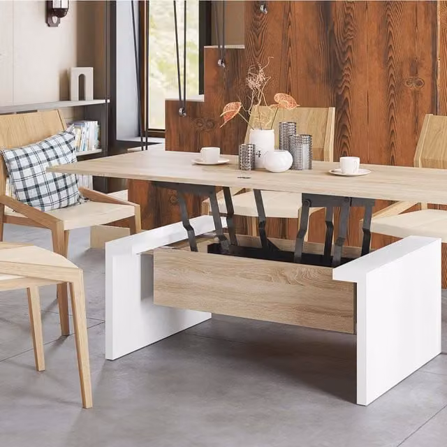 Heze Furniture Space 2 in 1 Extending Coffee and Dining Table in Sonoma Oak and White