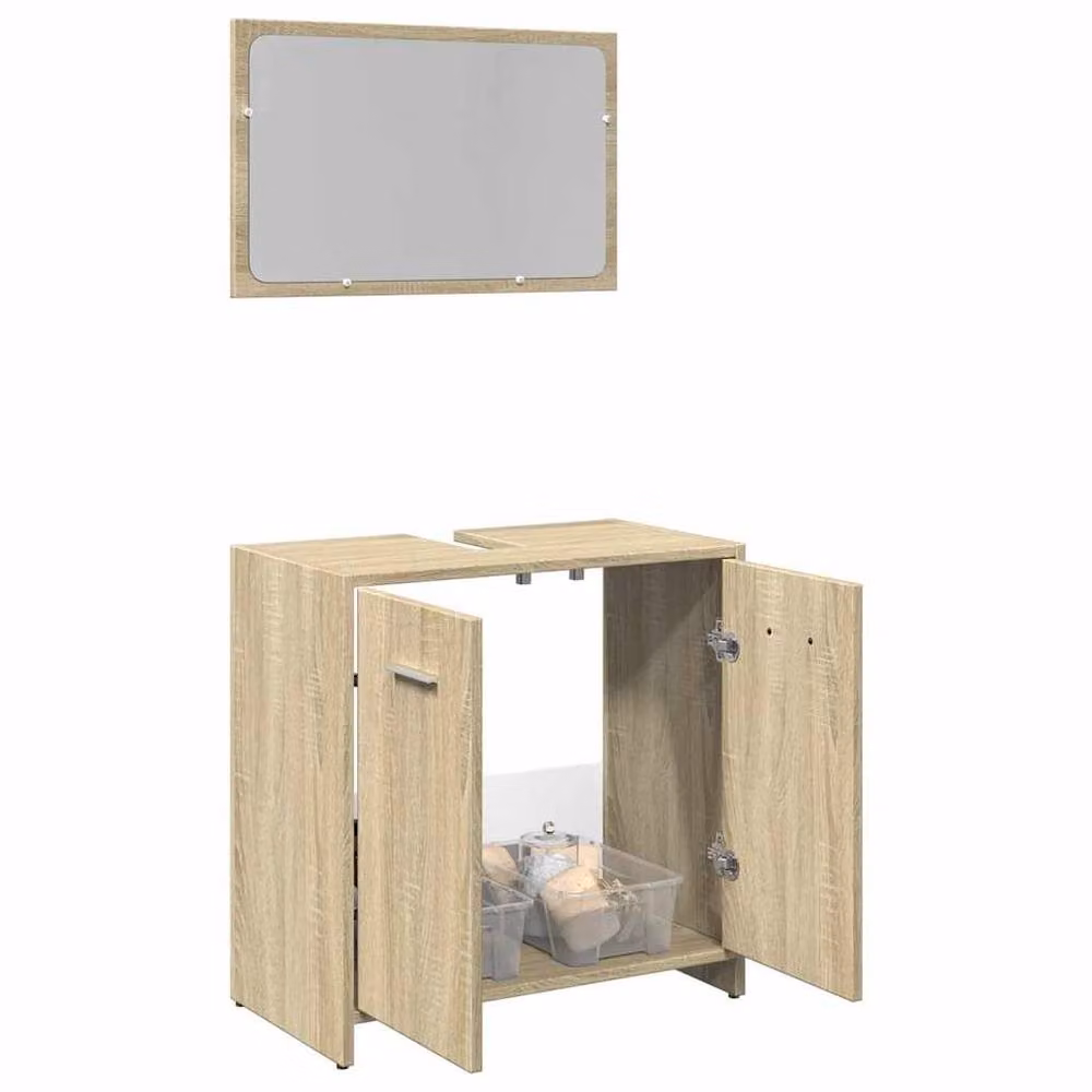 Berkfield Home Practical 2 Piece Modern Bathroom Furniture Set in Sonoma Oak Light Brown, W/D/H: 60 x 33 x 60 cm – 2